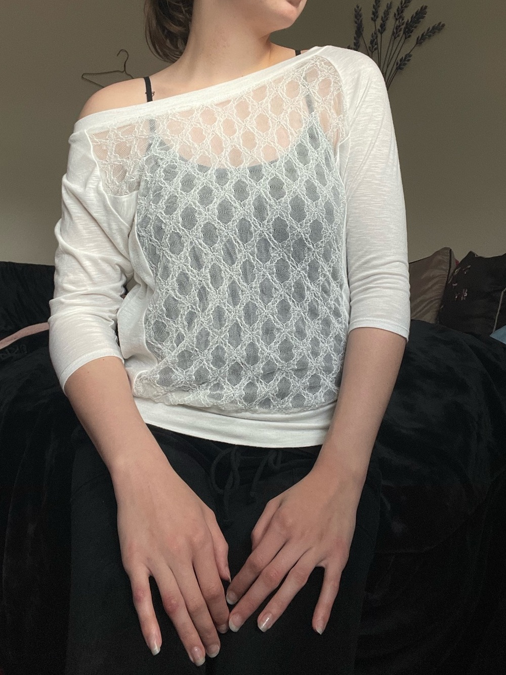 Delicate White Lace-Front Scoop Neck Top
